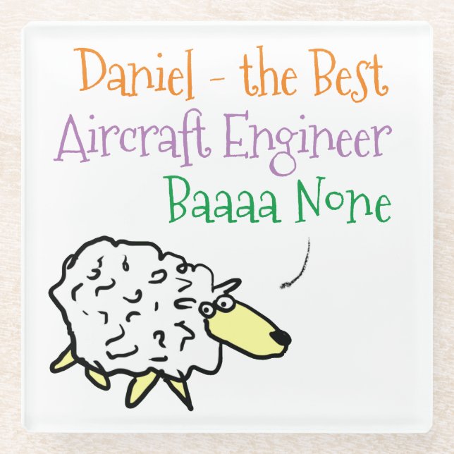 Sheep Design for an Aircraft Engineer Glass Coaster (Front)
