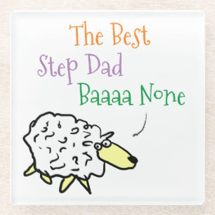 Sheep Design for the Best Step Dad Glass Coaster