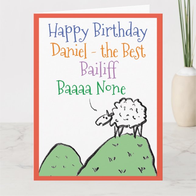 Sheep Design Happy Birthday to a Bailiff Card (Front)