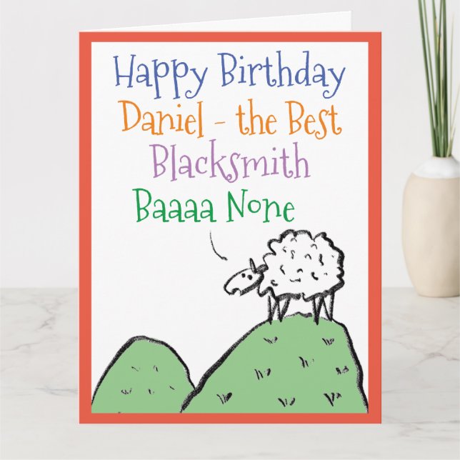 Sheep Design Happy Birthday to a Blacksmith Card (Front)