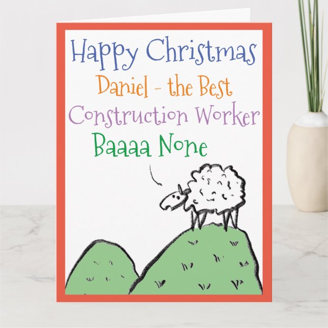 Sheep Design Happy Christmas Construction Worker Card (Front)