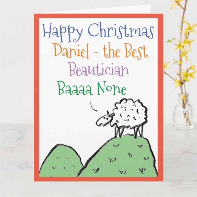 Sheep Design Happy Christmas to a Beautician Card (Yellow Flower)