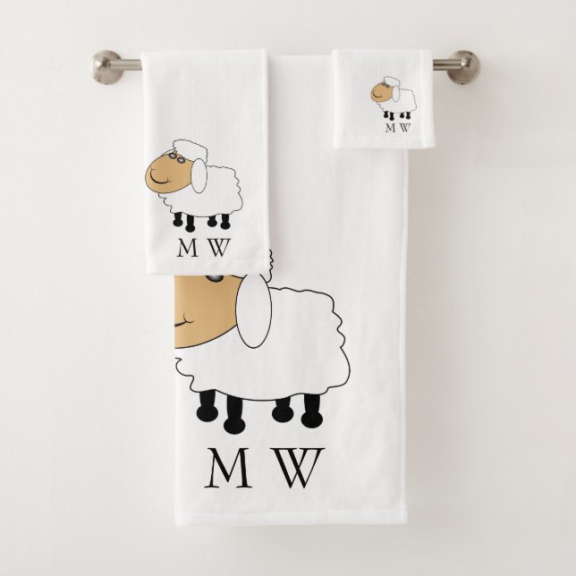Sheep Design Monogrammed Bath Towel Set (Insitu)