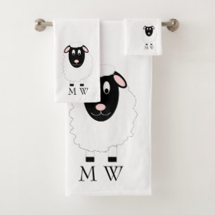 Sheep Design Monogrammed Bath Towel Set