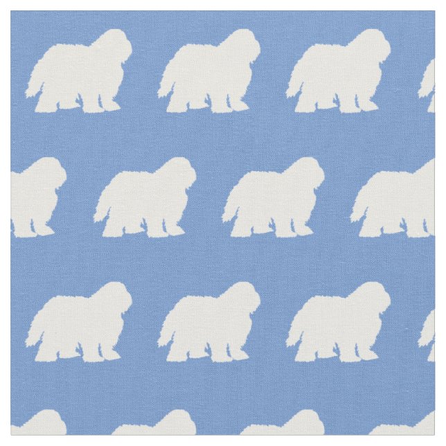 Sheep Dog Silhouette Pet Light Blue Fabric (Close Up)