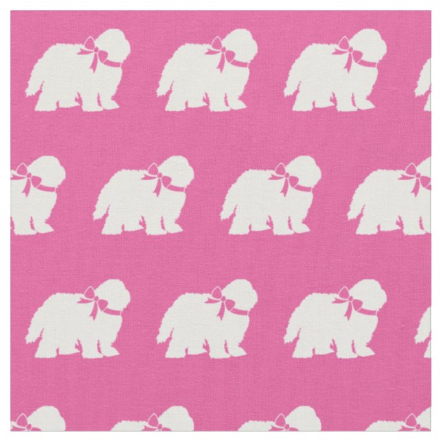 Sheep Dog Silhouette Pet Pink Fabric (Close Up)