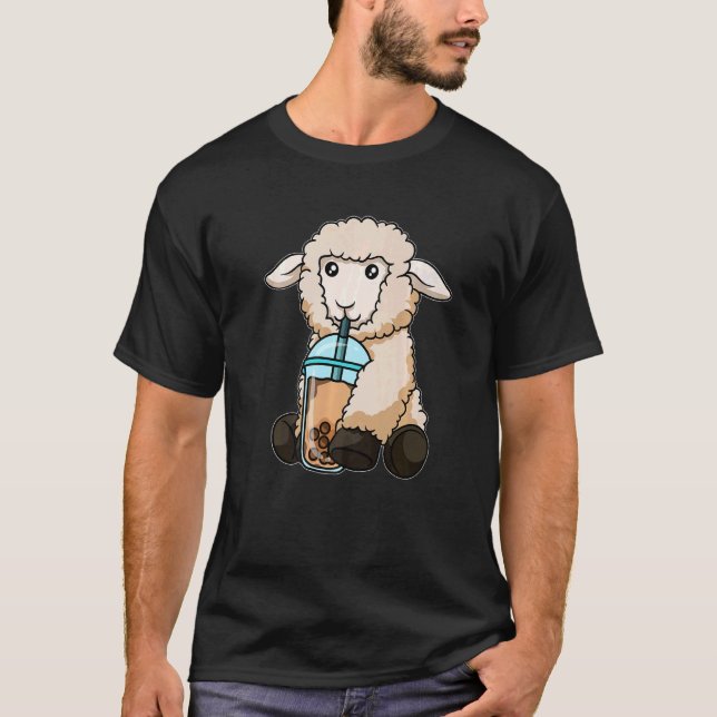 Sheep Drinking Bubble Tea Cute Animals With Boba T T-Shirt (Front)