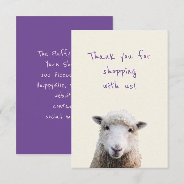 Sheep Face Petite entreprise Merci Cartes de notes (Devant / Derrière)