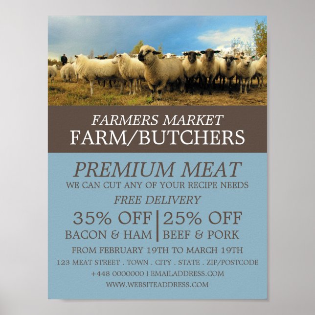 Sheep Farm, Farmer & Butcher Advertising Poster (Front)