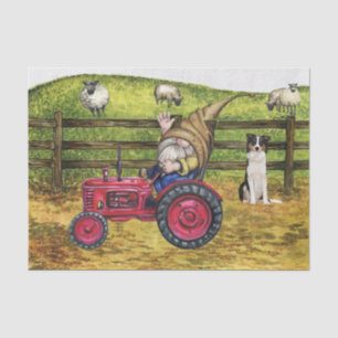 Sheep Farmer Country Gnome Tractor Landscape Tissue Paper