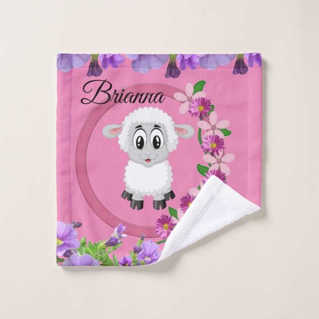Sheep Floral Pink Hands Bathroom Towel Sets (Wash Cloth)