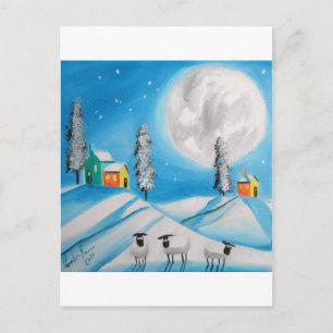 SHEEP FULL MOON FOLK ART POSTCARD