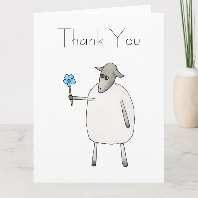 Sheep Giving a Flower, Thank You. You Card (Front)