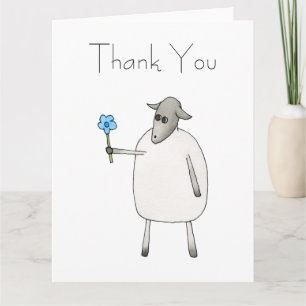 Sheep Giving a Flower, Thank You. You Card