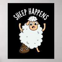 Sheep Happens Funny Poop Pun Dark BG