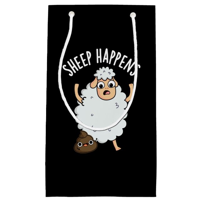 Sheep Happens Funny Poop Pun Dark BG Small Gift Bag (Front)