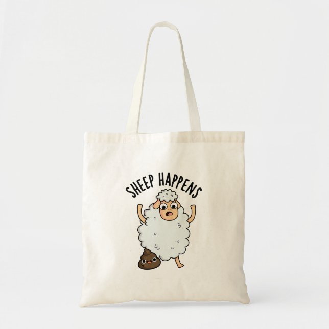 Sheep Happens Funny Poop Pun  Tote Bag (Front)