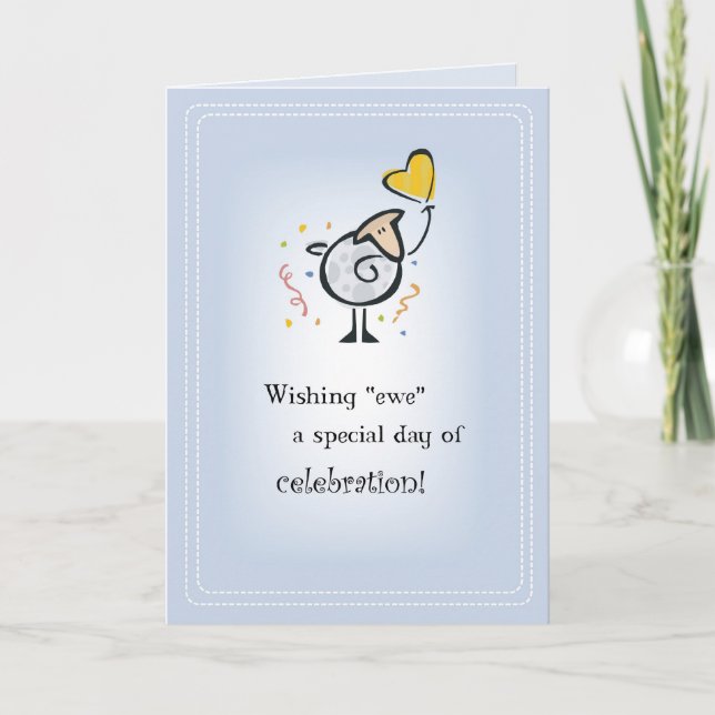 Sheep Heart Balloon Birthday Card (Front)