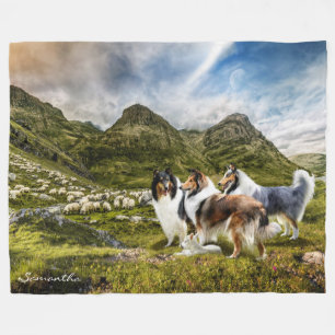 Sheep Herding Rough Collies - Personalized Fleece Blanket