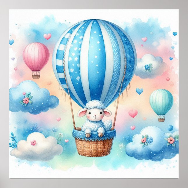 Sheep Hot Air Balloon Boy Poster (Front)