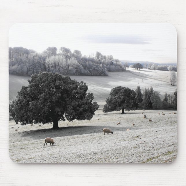 Sheep in a frosty field mouse pad (Front)