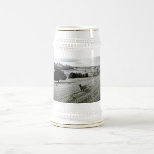Sheep in a frosty valley beer stein