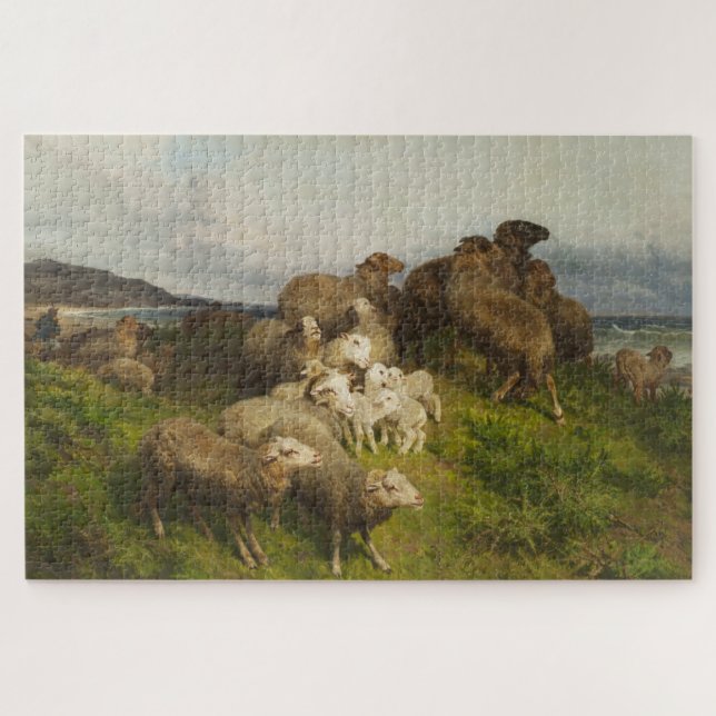 Sheep in a Meadow (by August Friedrich Schenck) Jigsaw Puzzle (Horizontal)