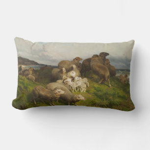 Sheep in a Meadow (by August Friedrich Schenck) Lumbar Pillow