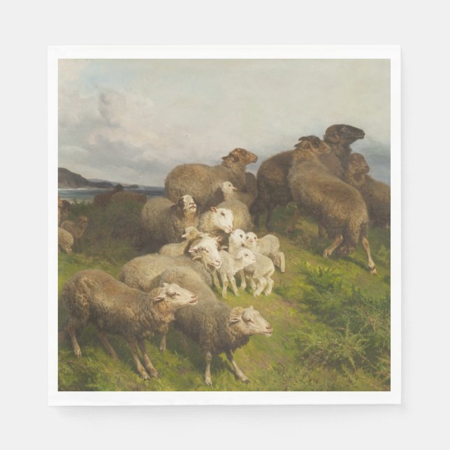 Sheep in a Meadow (by August Friedrich Schenck) Napkin (Front)