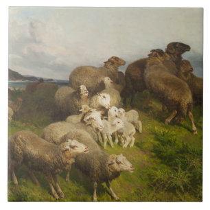 Sheep in a Meadow (by August Friedrich Schenck) Tile