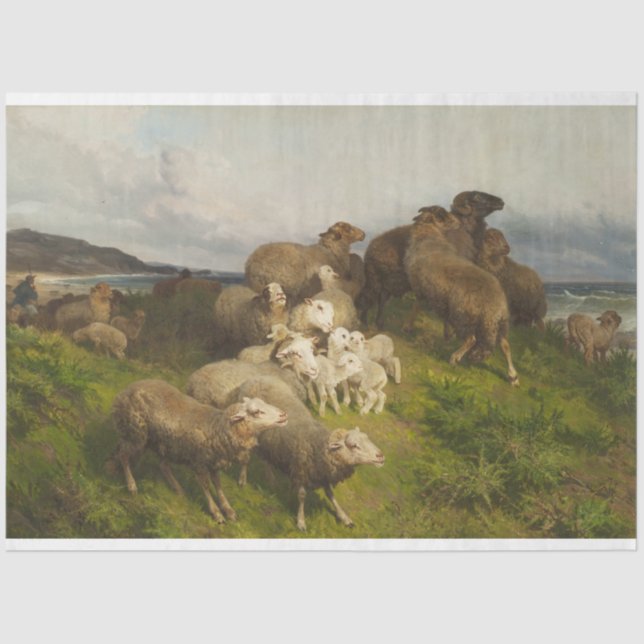 Sheep in a Meadow (by August Friedrich Schenck) Tissue Paper (Front)