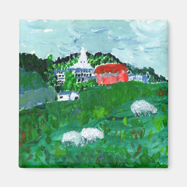 Sheep in a New England landscape magnet (Front)