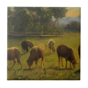 Sheep in a Rural Landscape (French Farm) Tile