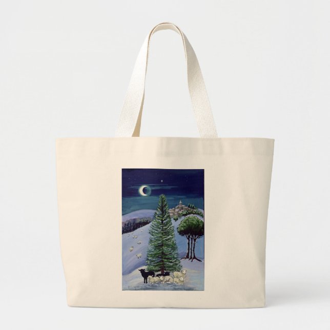 Sheep in a Winter Landscape Large Tote Bag (Front)