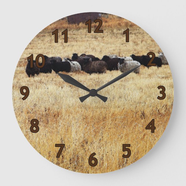 Sheep in Autumn Grass Large Clock (Front)