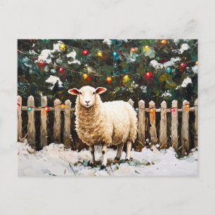 Sheep in Holiday Snow Scene Postcard