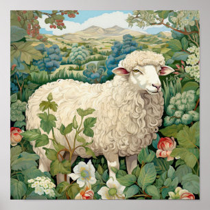 Sheep in Meadow Painting Poster