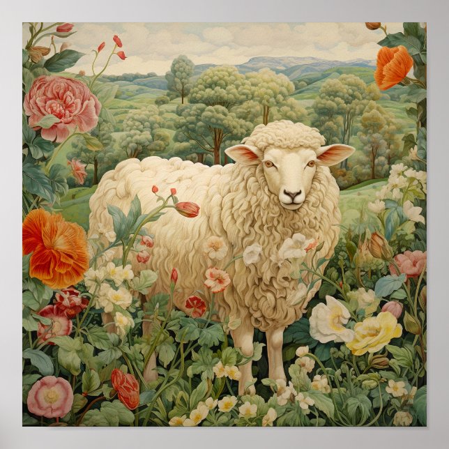 Sheep in Meadow Painting Poster (Front)