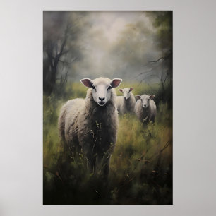 Sheep In Meadow Print, Dark Academia Cottagecore Poster
