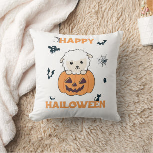 Sheep In Pumpkin Cute Sheep Happy Halloween Throw Pillow