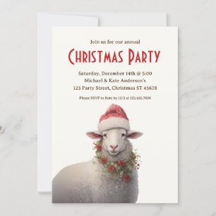 Sheep in Santa Hat Farm Animal Christmas Party Invitation