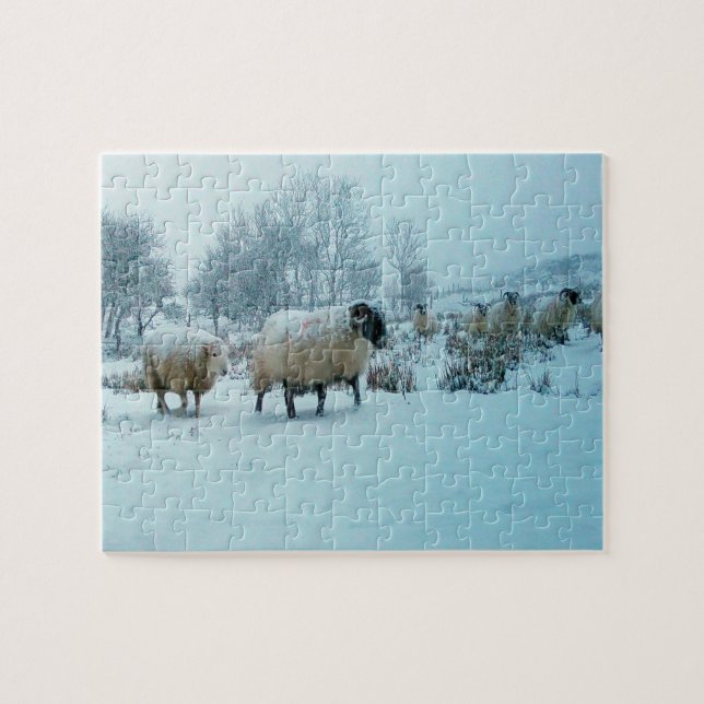 Sheep in Snow Winter Scene Jigsaw Puzzle (Horizontal)