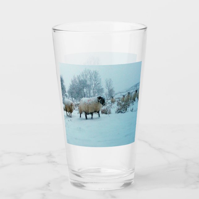 Sheep in Snow Winter Scene Wildlife Art Glass (Front)