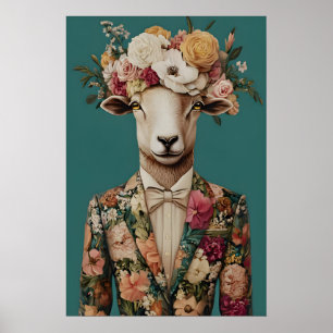 Sheep In Suit Poster, Sheep Portrait, Sheep Oil Poster
