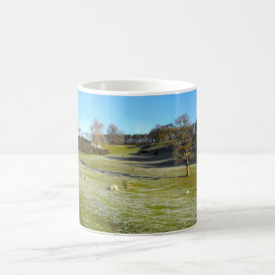Sheep in the frosty valley coffee mug