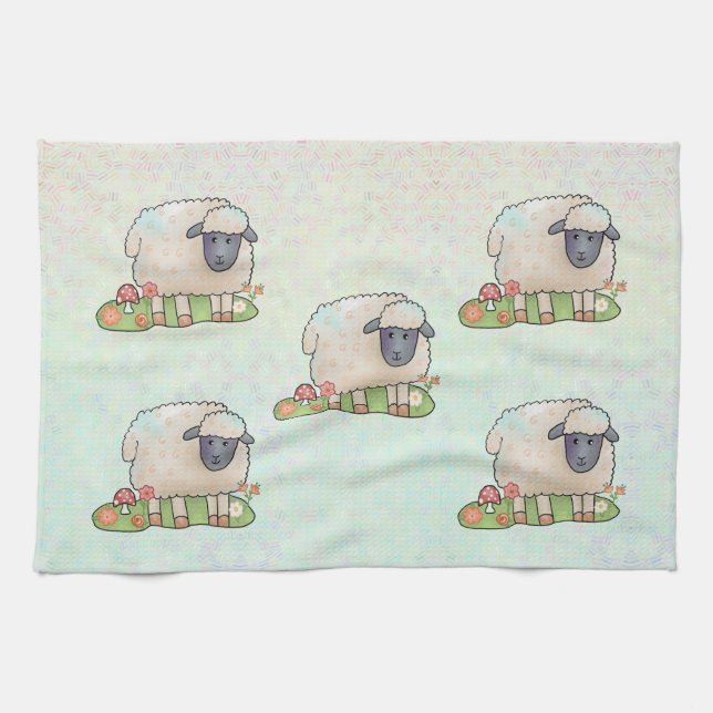 Sheep in the pasture kitchen towel (Horizontal)