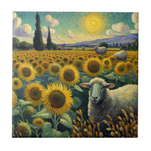 Sheep in the Sunflower Field Van Gogh Tile