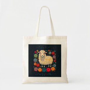 Sheep in yarn pile for knitting or crochet tote bag