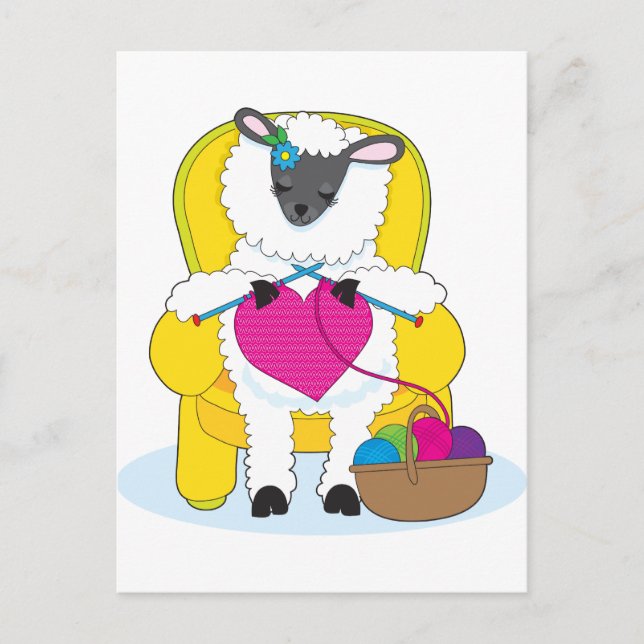 Sheep Knitting Heart Postcard (Front)