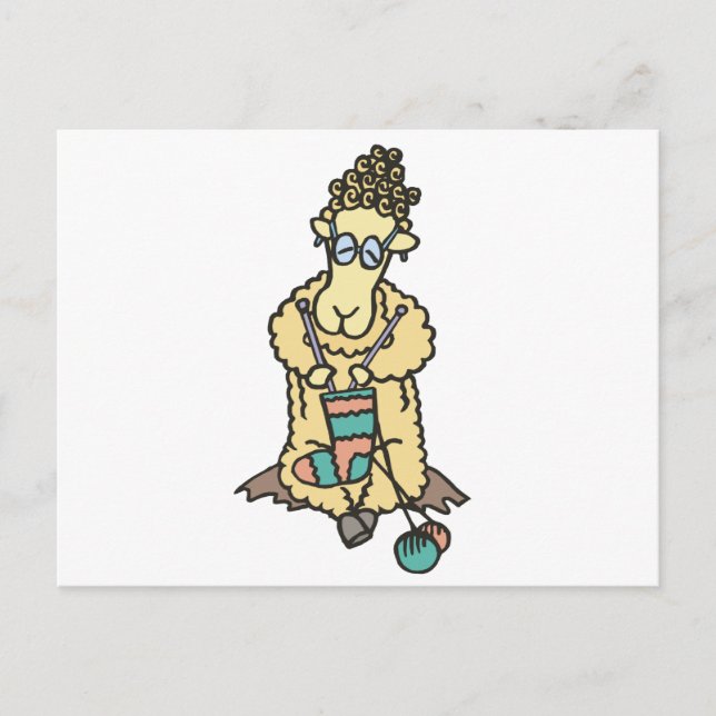 Sheep Knitting Postcard (Front)